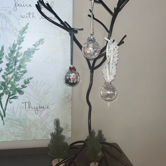 Upcycled Clear Glass Ornaments 3 Different Decor Christmas Balls Dog Cat Candy - Picture 2 of 14